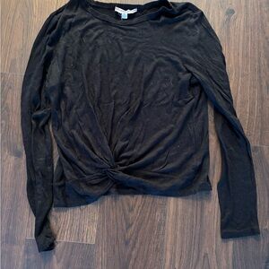 Pink Rose Black Twist-Knot Long Sleeve Top